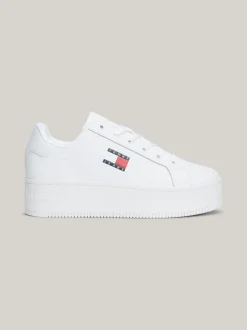 Sneakersy*Tommy Hilfiger Skórzane Buty Sportowe Na Platformie WHITE