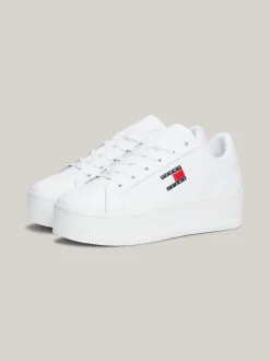 Sneakersy*Tommy Hilfiger Skórzane Buty Sportowe Na Platformie WHITE