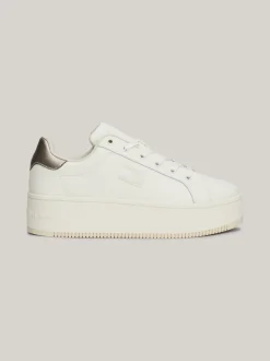 Sneakersy*Tommy Hilfiger Skórzane Buty Sportowe Na Płaskiej Podeszwie IVORY / GRAY GOLD