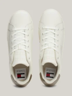 Sneakersy*Tommy Hilfiger Skórzane Buty Sportowe Na Płaskiej Podeszwie IVORY / GRAY GOLD