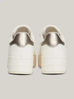 Sneakersy*Tommy Hilfiger Skórzane Buty Sportowe Na Płaskiej Podeszwie IVORY / GRAY GOLD