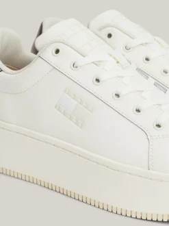Sneakersy*Tommy Hilfiger Skórzane Buty Sportowe Na Płaskiej Podeszwie IVORY / GRAY GOLD