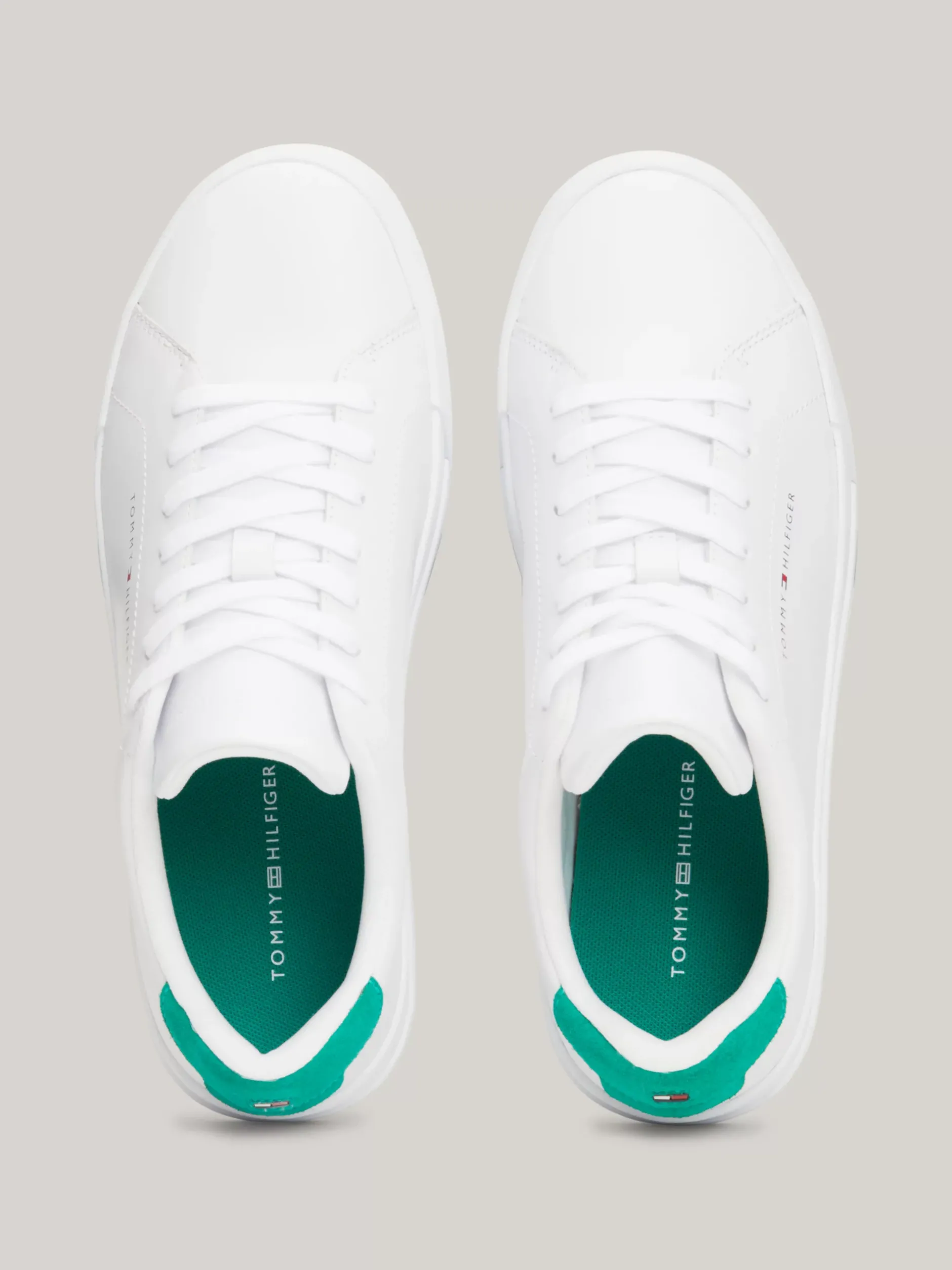 White Trainers|Sneakersy*Tommy Hilfiger Skórzane Buty Sportowe Na Grubej Podeszwie WHITE/OLYMPIC GREEN