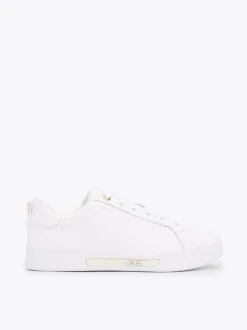 Sneakersy*Tommy Hilfiger Skórzane Buty Sportowe Na Podeszwie Cupsole WHITE