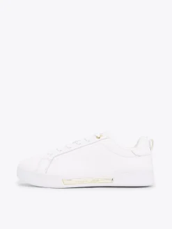 Sneakersy*Tommy Hilfiger Skórzane Buty Sportowe Na Podeszwie Cupsole WHITE
