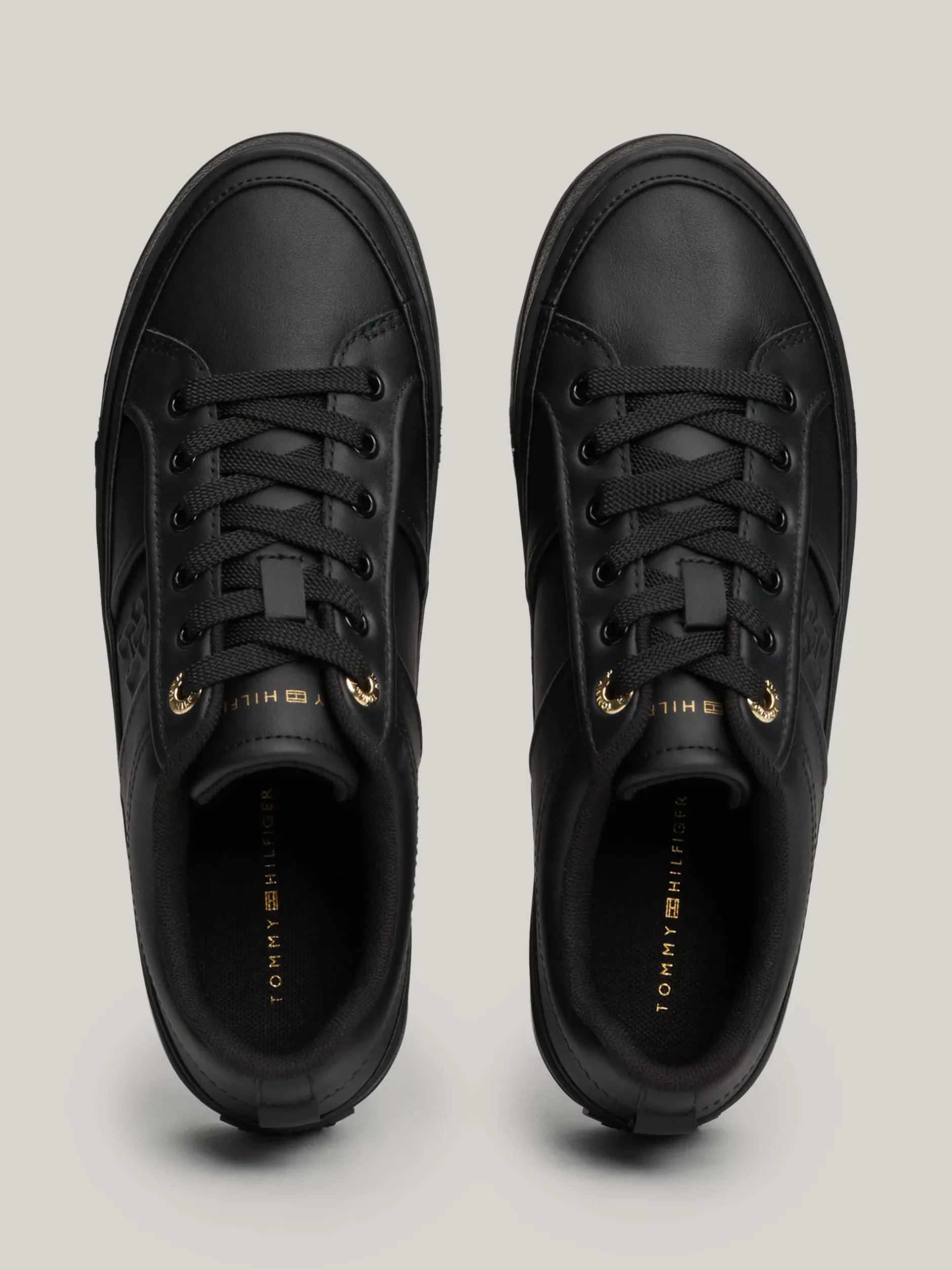 Sneakersy*Tommy Hilfiger Skórzane Buty Sportowe Na Płaskiej Platformie BLACK