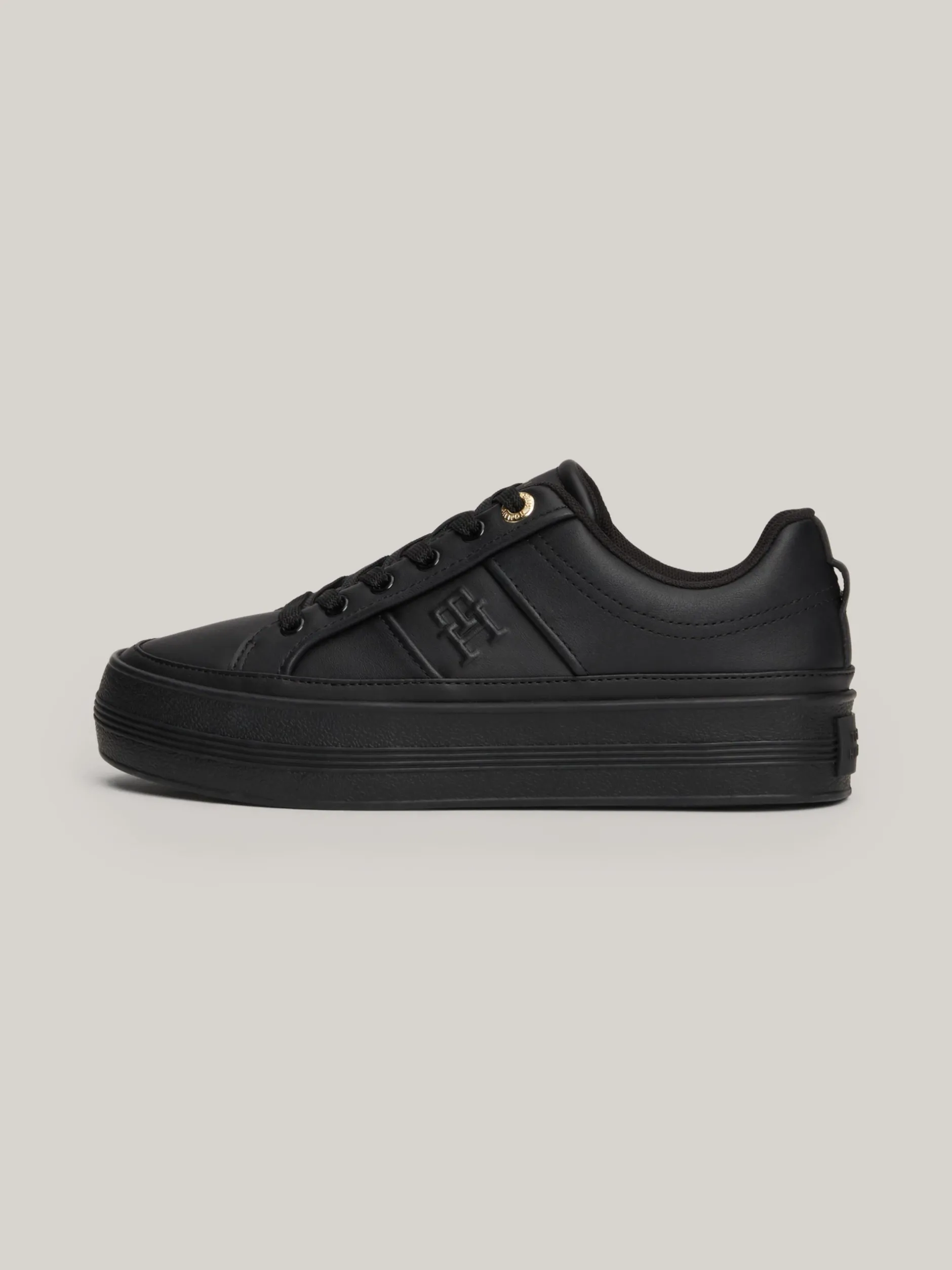 Sneakersy*Tommy Hilfiger Skórzane Buty Sportowe Na Płaskiej Platformie BLACK