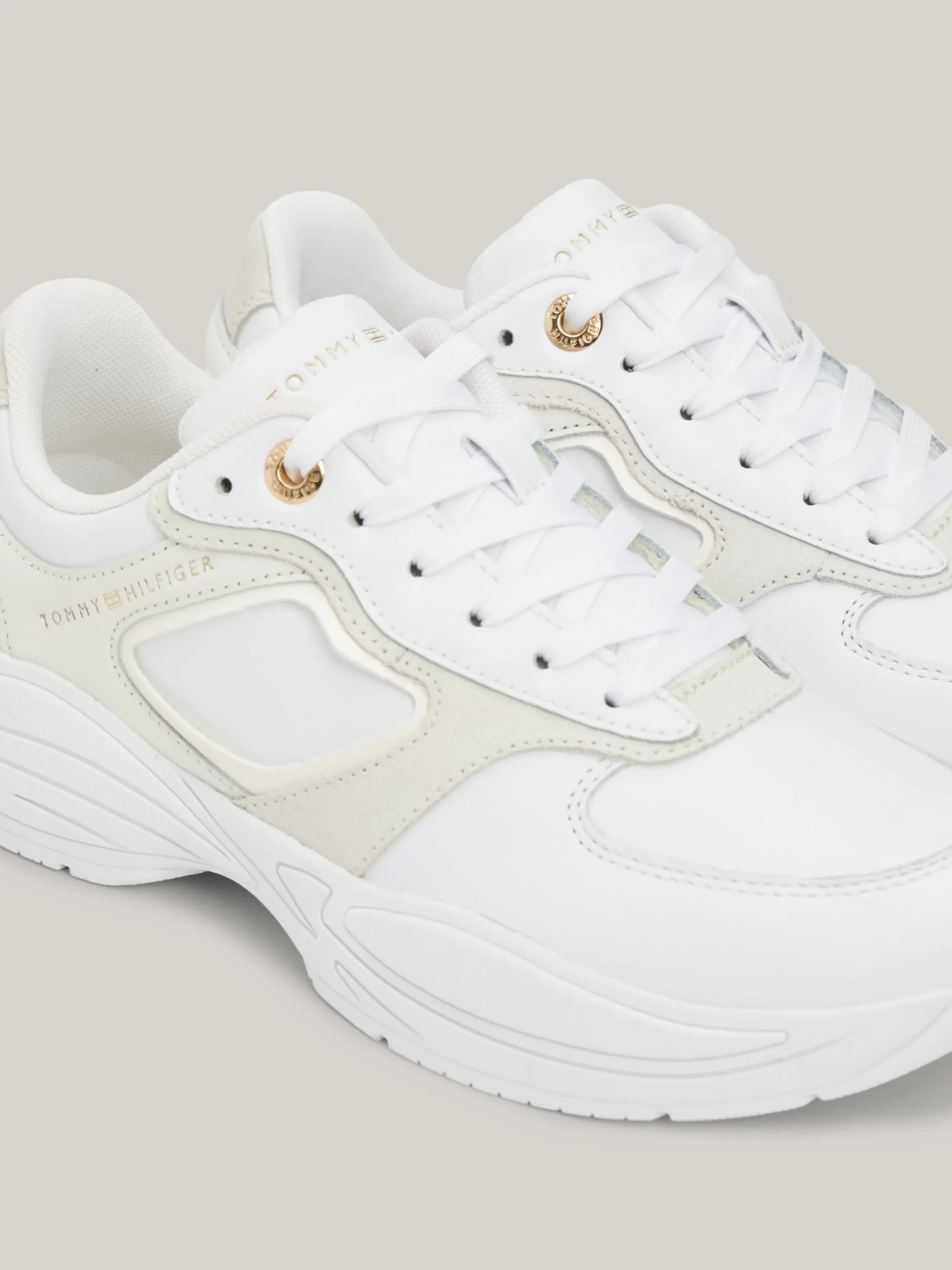 Sneakersy*Tommy Hilfiger Skórzane Buty Sportowe Na Grubej Podeszwie WHITE