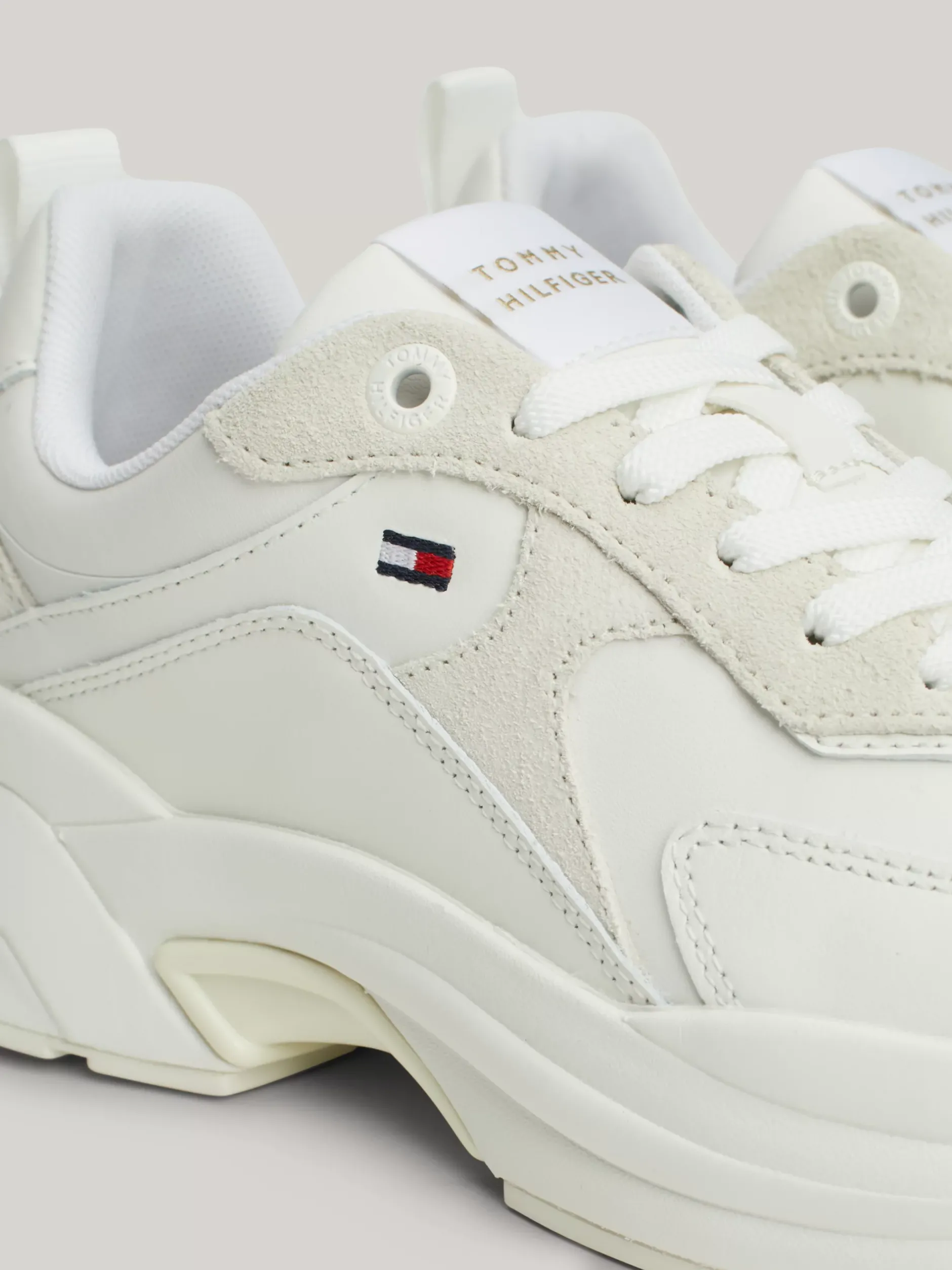 Sneakersy*Tommy Hilfiger Skórzane Buty Sportowe Na Grubej Podeszwie WHITE