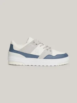 Sneakersy*Tommy Hilfiger Skórzane Buty Sportowe O Mieszanej Fakturze ECRU/ANCIENT WHITE