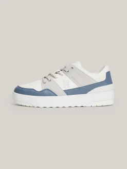Sneakersy*Tommy Hilfiger Skórzane Buty Sportowe O Mieszanej Fakturze ECRU/ANCIENT WHITE