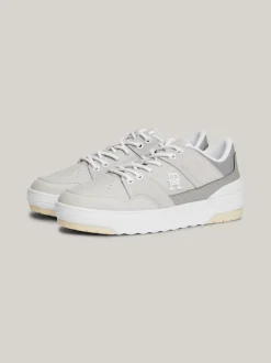Sneakersy*Tommy Hilfiger Skórzane Buty Sportowe O Mieszanej Fakturze ANTIQUE SILVER