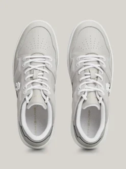 Sneakersy*Tommy Hilfiger Skórzane Buty Sportowe O Mieszanej Fakturze ANTIQUE SILVER