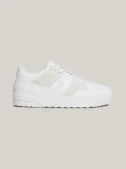 Sneakersy*Tommy Hilfiger Skórzane Buty Sportowe O Mieszanej Fakturze WHITE