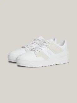 Sneakersy*Tommy Hilfiger Skórzane Buty Sportowe O Mieszanej Fakturze WHITE