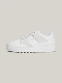 Sneakersy*Tommy Hilfiger Skórzane Buty Sportowe O Mieszanej Fakturze WHITE