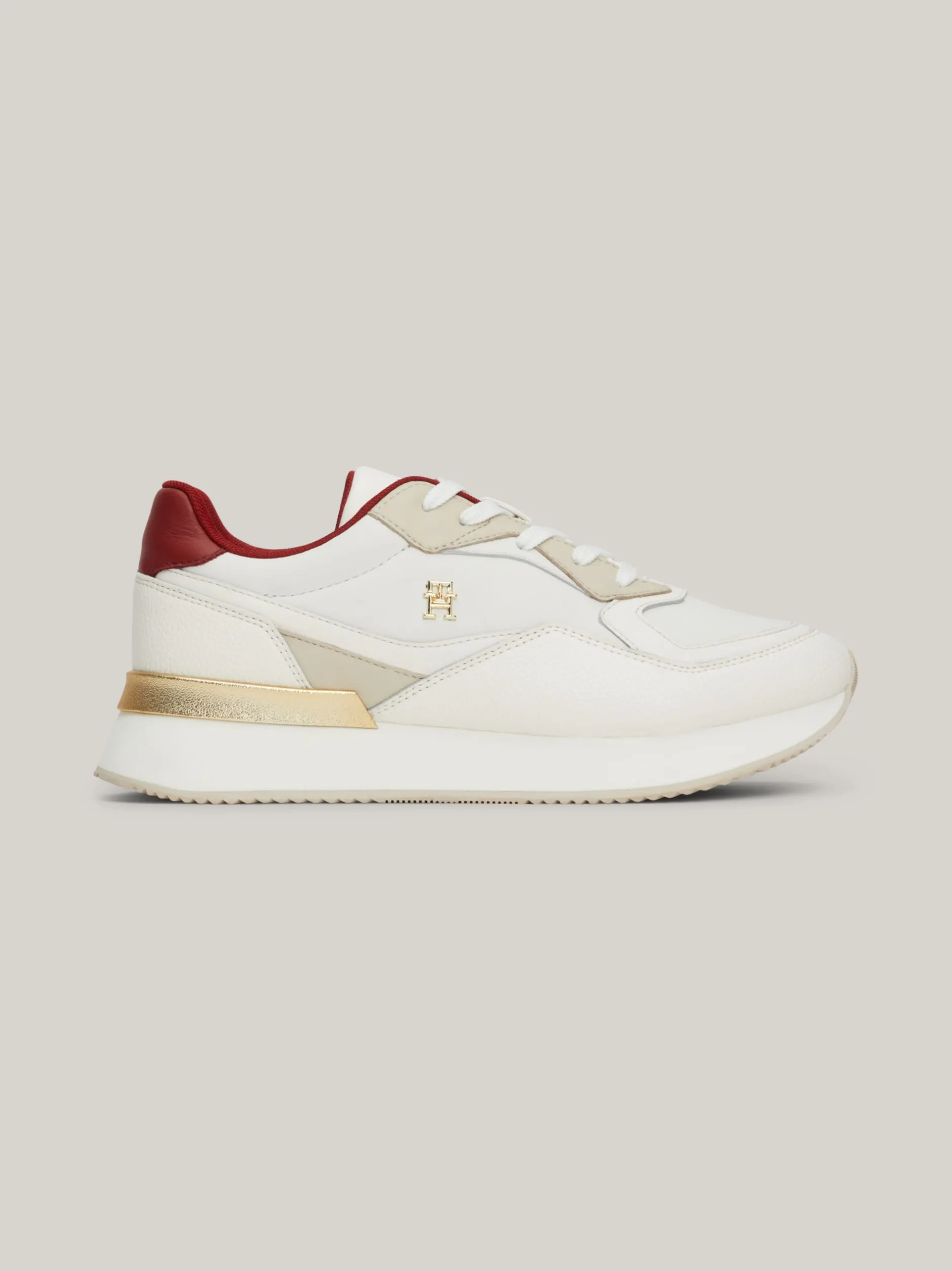 Sneakersy*Tommy Hilfiger Skórzane Buty Sportowe TH Monogram ANCIENT WHITE/MAGMA RED