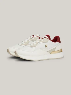 Sneakersy*Tommy Hilfiger Skórzane Buty Sportowe TH Monogram ANCIENT WHITE/MAGMA RED