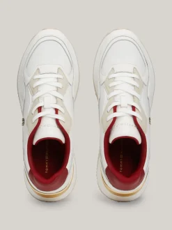 Sneakersy*Tommy Hilfiger Skórzane Buty Sportowe TH Monogram ANCIENT WHITE/MAGMA RED