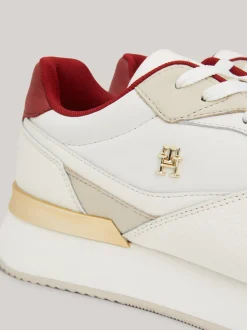 Sneakersy*Tommy Hilfiger Skórzane Buty Sportowe TH Monogram ANCIENT WHITE/MAGMA RED