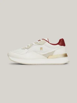 Sneakersy*Tommy Hilfiger Skórzane Buty Sportowe TH Monogram ANCIENT WHITE/MAGMA RED