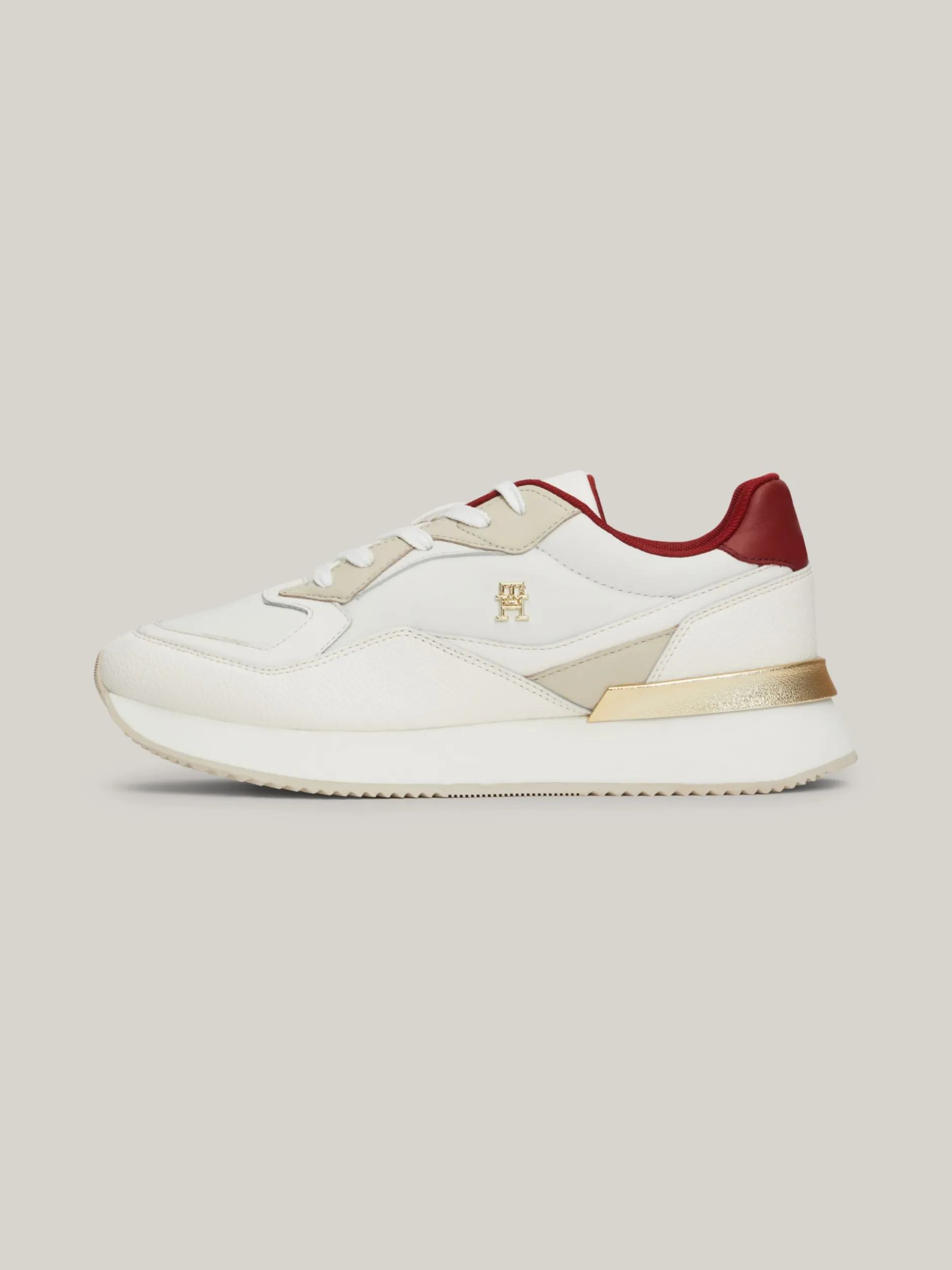 Sneakersy*Tommy Hilfiger Skórzane Buty Sportowe TH Monogram ANCIENT WHITE/MAGMA RED