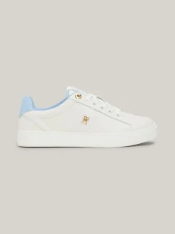Sneakersy*Tommy Hilfiger Skórzane Buty Sportowe Z Monogramem TH ECRU/VESSEL BLUE