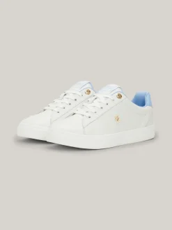 Sneakersy*Tommy Hilfiger Skórzane Buty Sportowe Z Monogramem TH ECRU/VESSEL BLUE