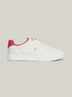 Sneakersy*Tommy Hilfiger Skórzane Buty Sportowe Z Monogramem TH ANCIENT WHITE/HERITAGE PINK