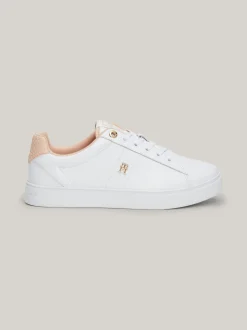 Sneakersy*Tommy Hilfiger Skórzane Buty Sportowe Z Monogramem TH WHITE/PINK BLOOM