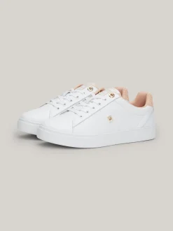 Sneakersy*Tommy Hilfiger Skórzane Buty Sportowe Z Monogramem TH WHITE/PINK BLOOM