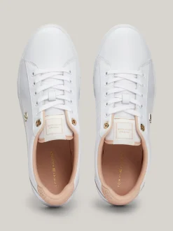 Sneakersy*Tommy Hilfiger Skórzane Buty Sportowe Z Monogramem TH WHITE/PINK BLOOM