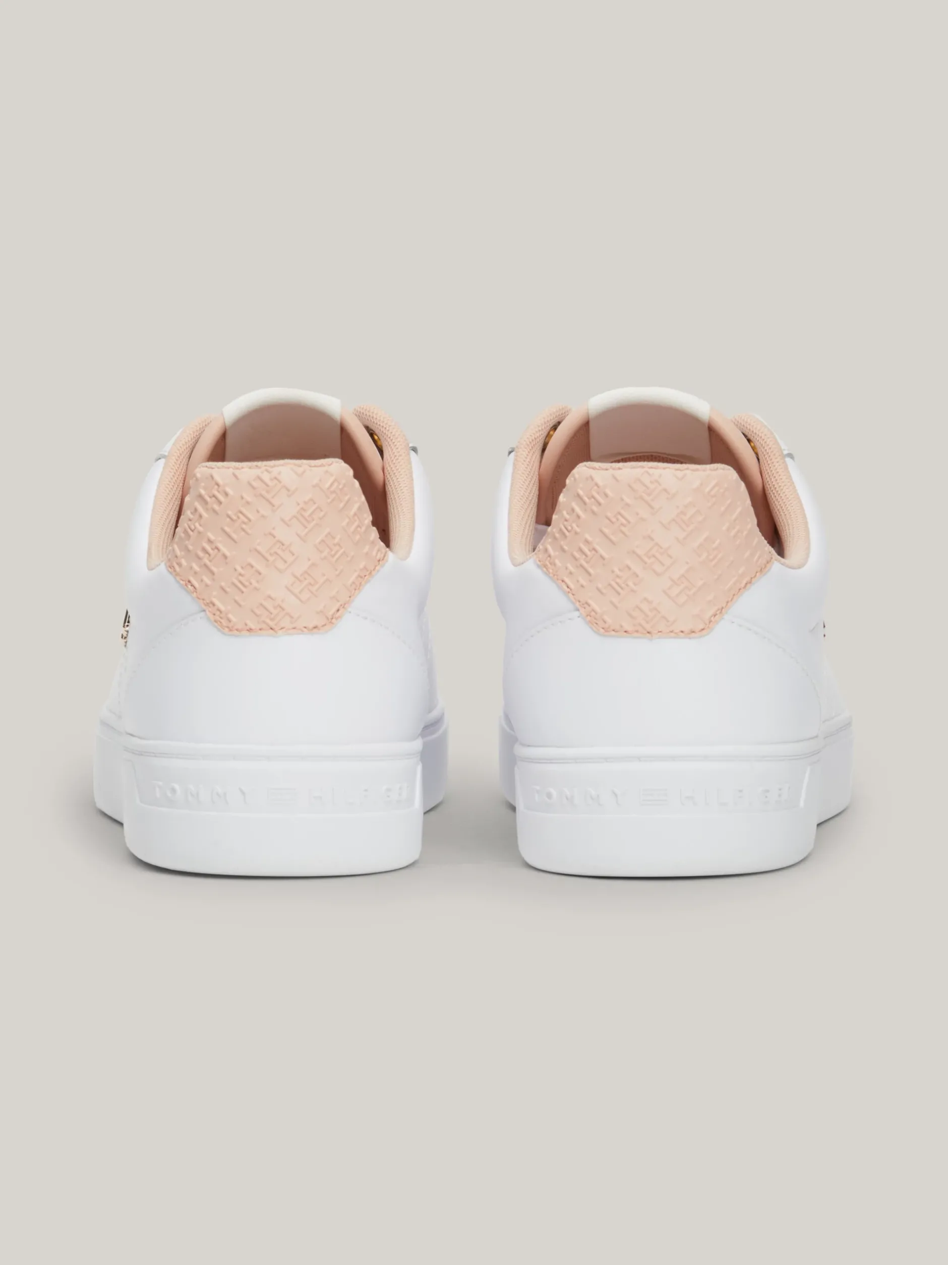 Sneakersy*Tommy Hilfiger Skórzane Buty Sportowe Z Monogramem TH WHITE/PINK BLOOM