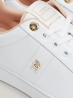 Sneakersy*Tommy Hilfiger Skórzane Buty Sportowe Z Monogramem TH WHITE/PINK BLOOM