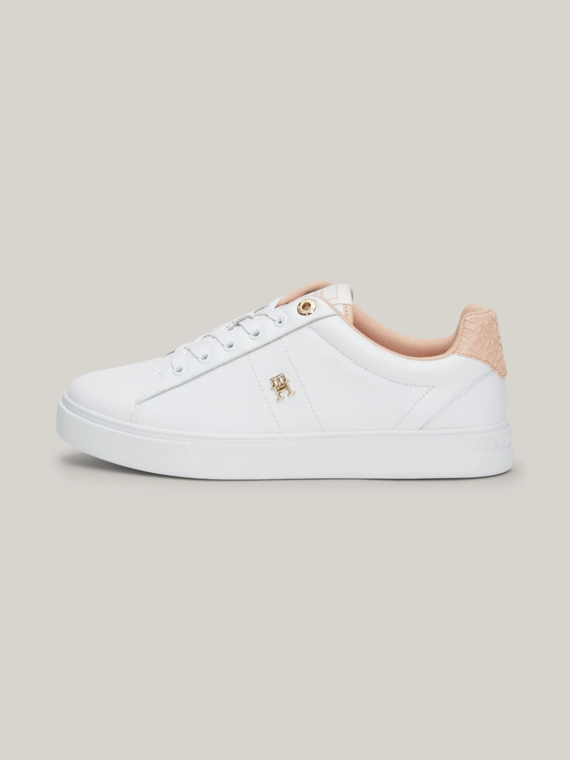 Sneakersy*Tommy Hilfiger Skórzane Buty Sportowe Z Monogramem TH WHITE/PINK BLOOM