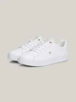 Sneakersy*Tommy Hilfiger Skórzane Buty Sportowe Z Monogramem TH WHITE