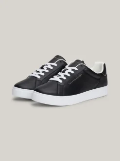 Sneakersy*Tommy Hilfiger Skórzane Buty Sportowe Z Metalicznym Logo BLACK