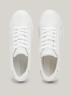 Sneakersy*Tommy Hilfiger Skórzane Buty Sportowe Z Metalicznym Logo WHITE