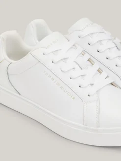 Sneakersy*Tommy Hilfiger Skórzane Buty Sportowe Z Metalicznym Logo WHITE