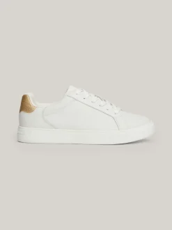 Sneakersy*Tommy Hilfiger Skórzane Buty Sportowe Z Metaliczną Wstawką ECRU