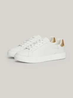 Sneakersy*Tommy Hilfiger Skórzane Buty Sportowe Z Metaliczną Wstawką ECRU