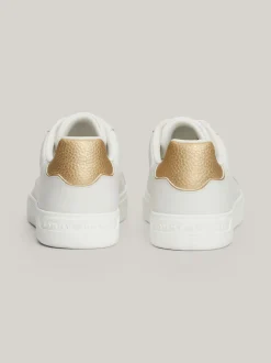 Sneakersy*Tommy Hilfiger Skórzane Buty Sportowe Z Metaliczną Wstawką ECRU