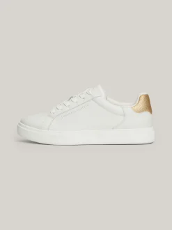 Sneakersy*Tommy Hilfiger Skórzane Buty Sportowe Z Metaliczną Wstawką ECRU