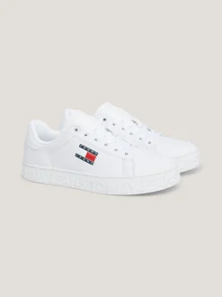 Sneakersy*Tommy Hilfiger Skórzane Buty Sportowe Z Naszywką WHITE