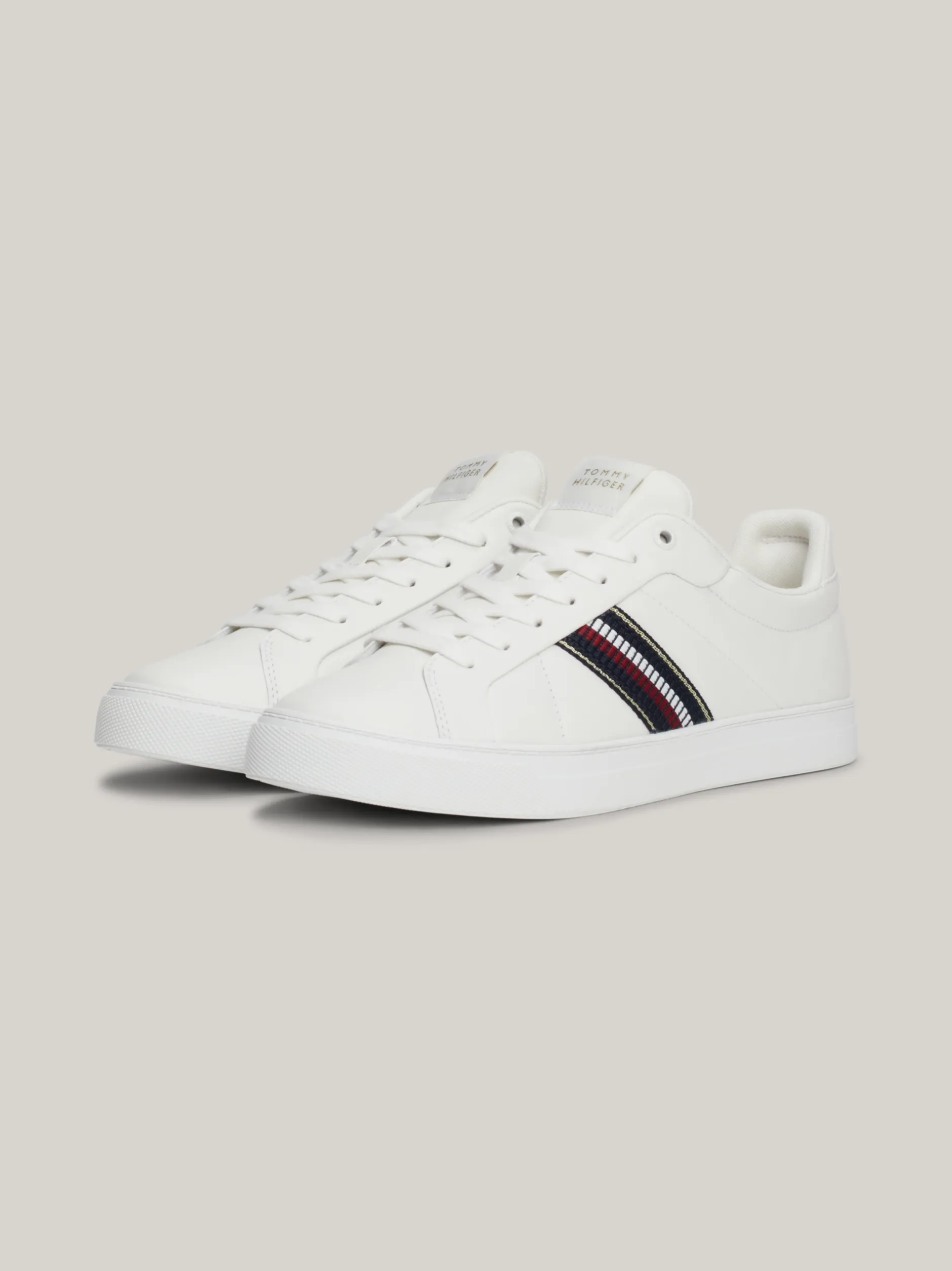 Sneakersy*Tommy Hilfiger Skórzane Buty Sportowe Z Sygnowaną Taśmą ECRU