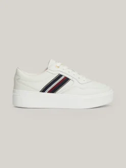 Sneakersy*Tommy Hilfiger Skórzane Buty Sportowe Z Sygnowaną Taśmą ECRU