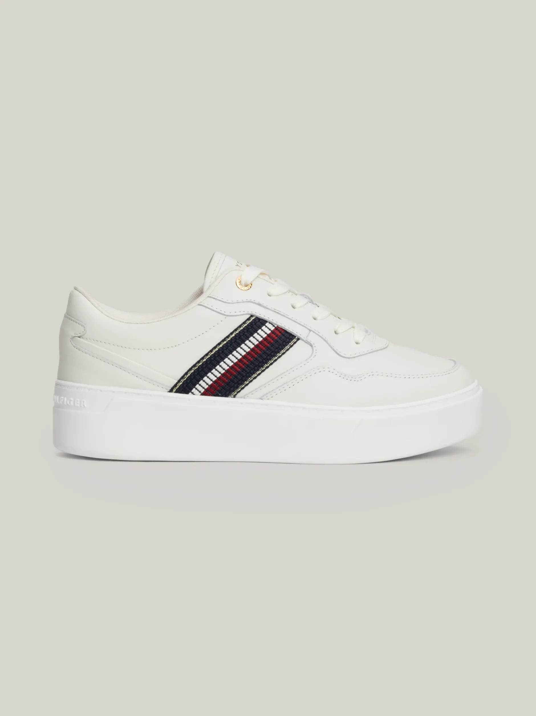 Sneakersy*Tommy Hilfiger Skórzane Buty Sportowe Z Sygnowaną Taśmą ECRU