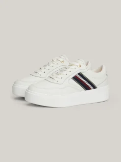 Sneakersy*Tommy Hilfiger Skórzane Buty Sportowe Z Sygnowaną Taśmą ECRU