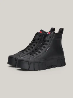 Sneakersy*Tommy Hilfiger Skórzane Buty Sportowe Za Kostkę BLACK