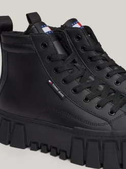 Sneakersy*Tommy Hilfiger Skórzane Buty Sportowe Za Kostkę BLACK